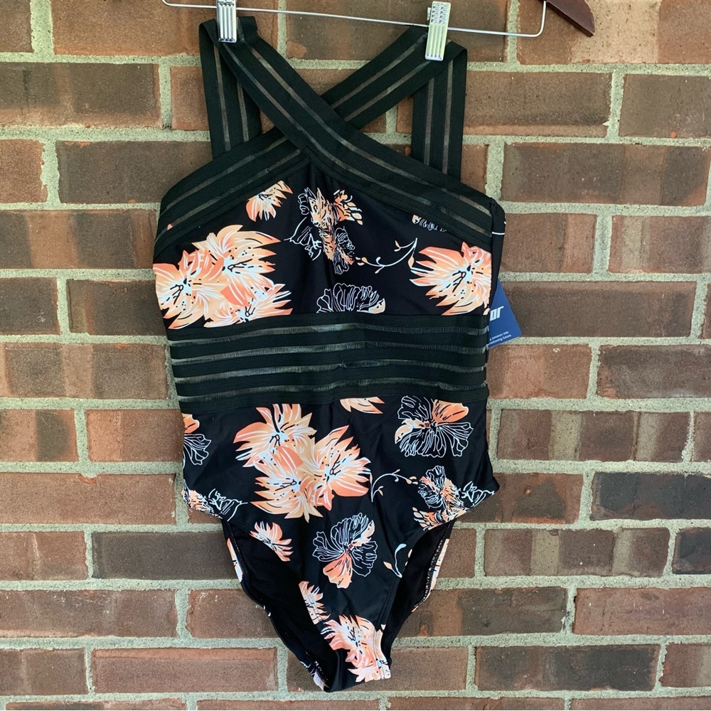 Hilor Floral Front Crossover One Piece Swimsuit Women’s Small 4-6 NEW - Picture 3 of 11